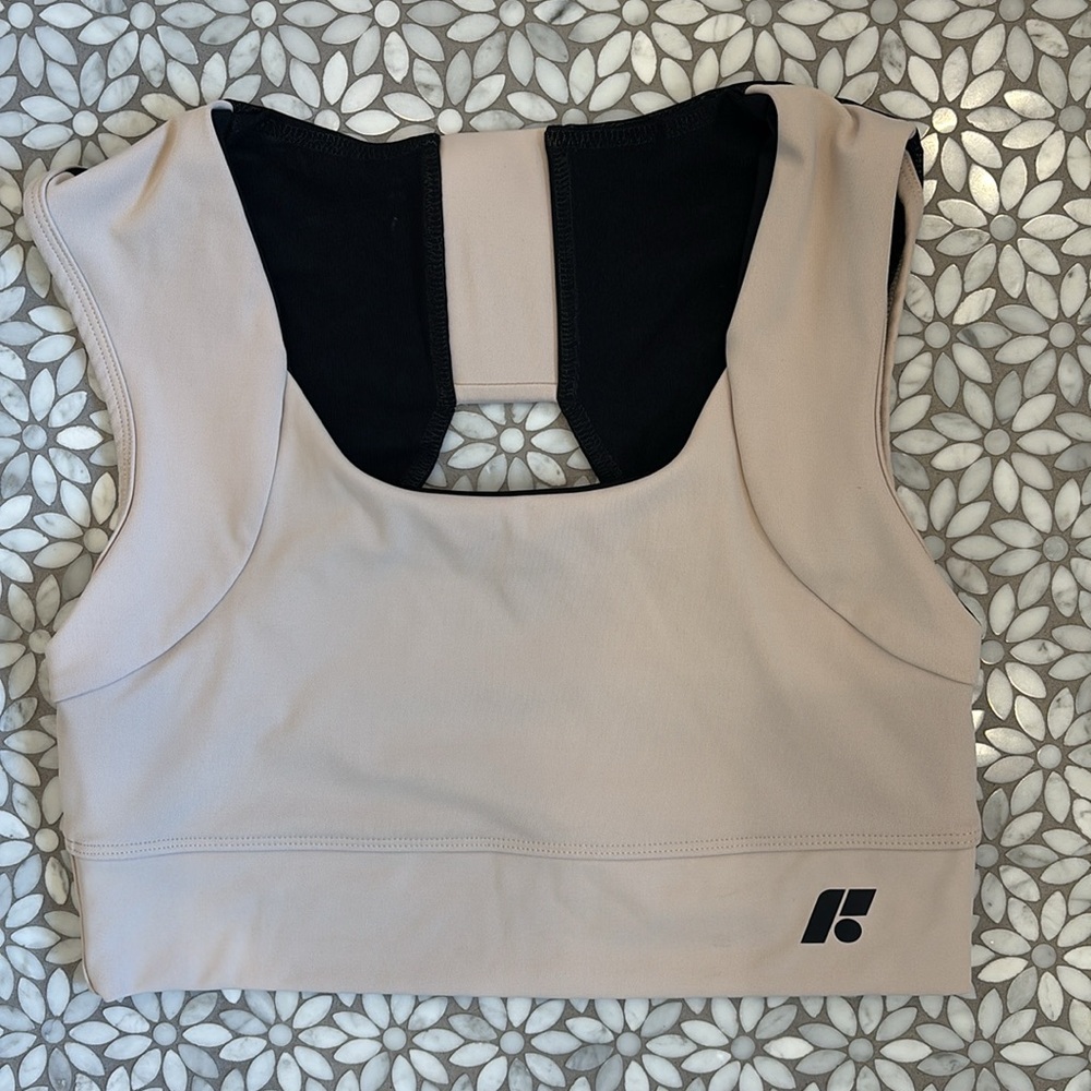 Fabletics Beige and Black Sports Bra